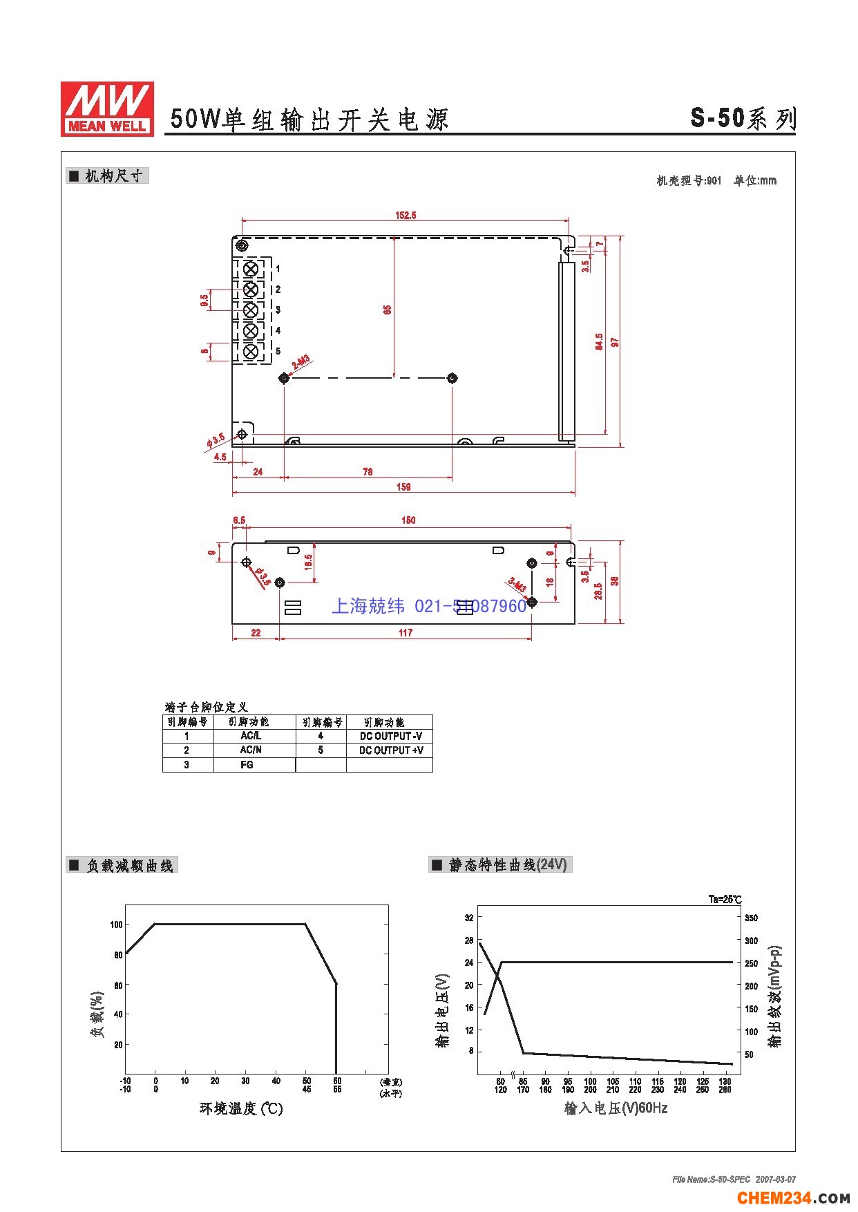 开关电源上海兢纬(G1系列经济型)S-50详细规格书