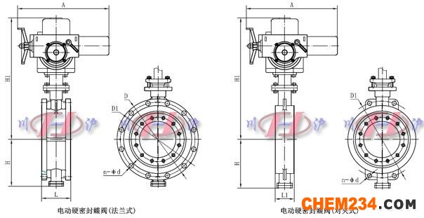 电动硬密封蝶阀外形尺寸