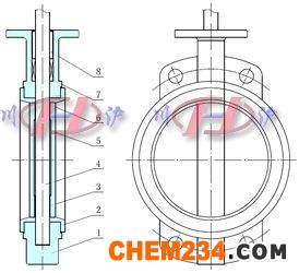 电动软密封蝶阀阀体结构图 (对夹式)