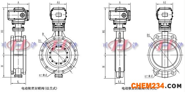 电动软密封蝶阀外形尺寸