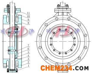 电动软密封蝶阀阀体结构图 (法兰式)