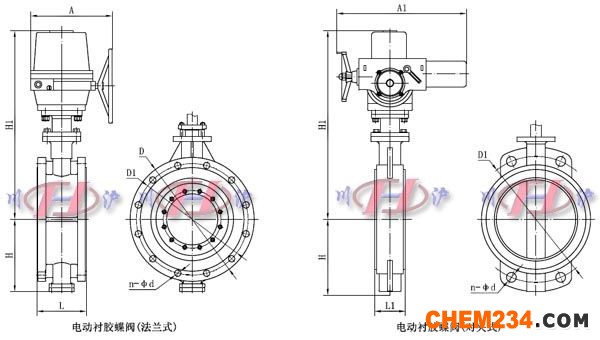 电动衬胶蝶阀外形尺寸