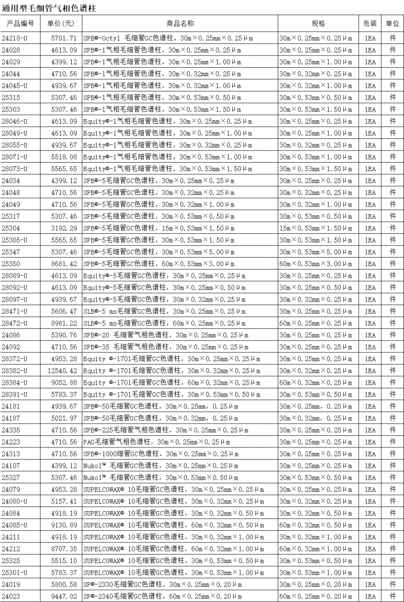 通用型毛细管气相色谱柱