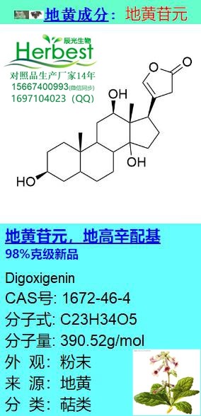 地黄苷元，*配基 CAS:1672-46-4 98%