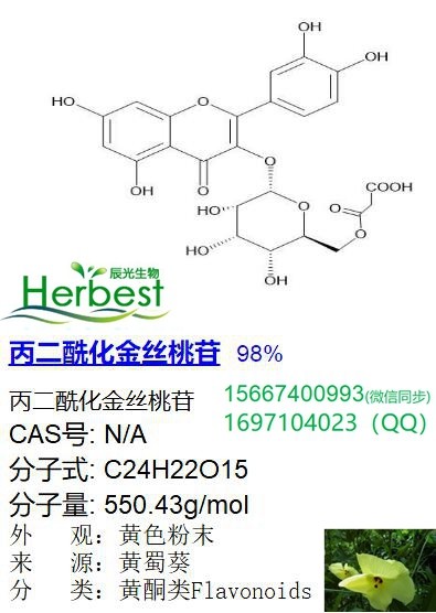 丙二酰化金丝桃苷， 槲皮素-3-O-（6”-O-丙二酰基)-β-D-吡喃半乳糖苷